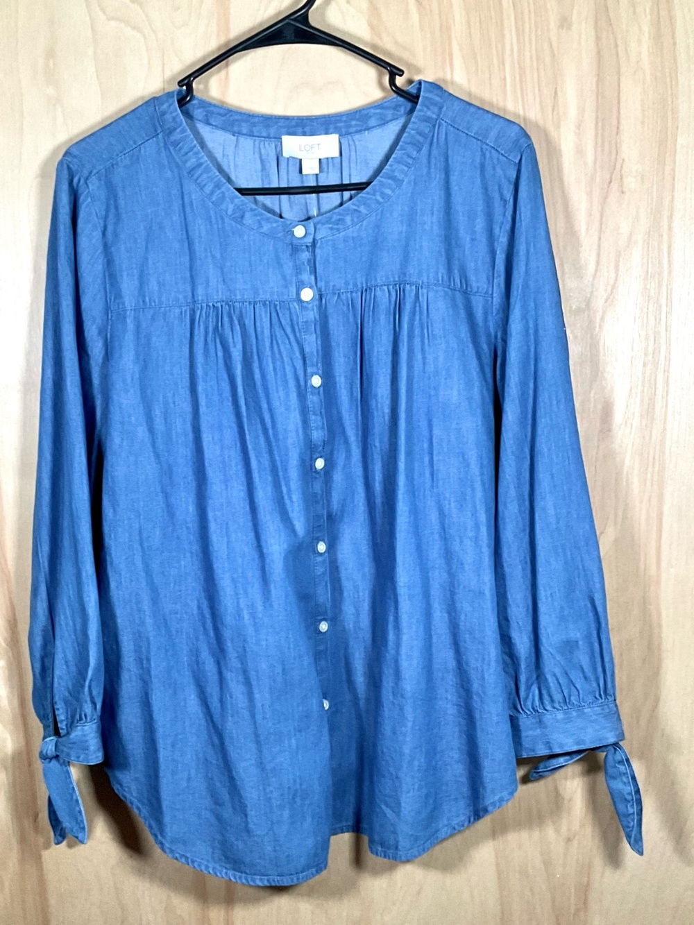 LOFT Outlet Chambray Tie-Cuff Henley Blouse - NWT